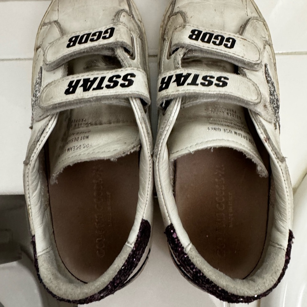 Golden Goose old school Kids White Sneakers with Black and Purple Accents
